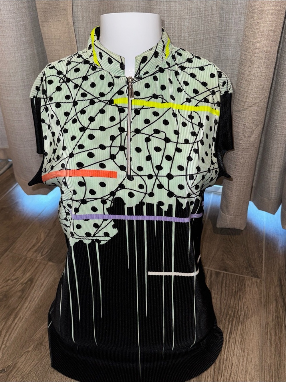 jamie sadock Black, Mint & Neon Accent Zip Mock Golf Top